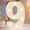 Pooqla Decorative Led Light Up Number Letters, White Plastic Marquee Number Lights Sign Party Wedding Decor Battery Operated Number (9)
