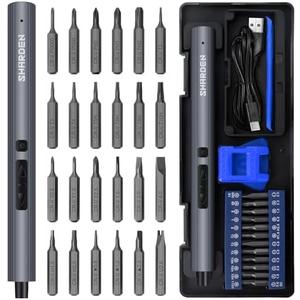 SHARDEN Mini Electric Screwdriver, 29 in 1 Small Electric Screw Driver Kit with 24 Magnetic Bits, Precision Cordless Repair Tool for Phone, Camera, Laptop, Watch