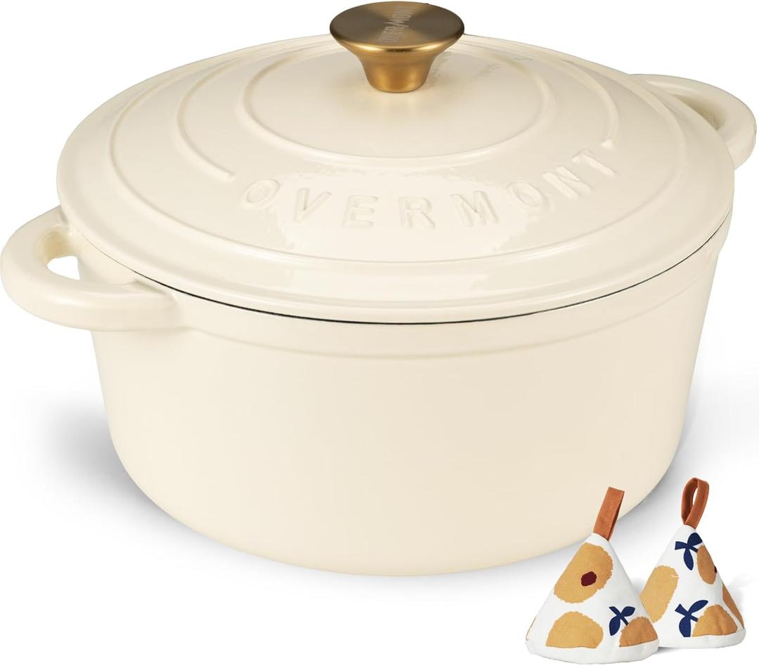 Overmont Enameled Cast Iron Dutch Oven 7QT, White 
