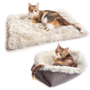 Furry Pet Bed/Mat (Convertible) - White, 10"L x 3"W x 12.5"Th