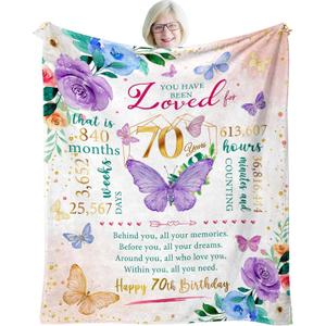 ZWERIVP 70th Birthday Gifts for Women, 70th Women Birthday Ideas, Best 1955 Birthday Gifts for 70 Year Old Women Mom, Happy 70th Women Birthday, 70th Women Birthday Decorations Throw Blanket 50"X60"