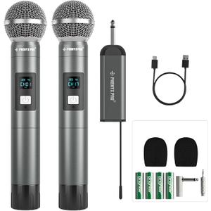 Phenyx Pro Dual Digital Wireless Microphone System, w/2 Handheld Dynamic Microphones,15 UHF Frequency Groups, Mini Receiver, Metal Cordless Mic for Karaoke,Church,DJ,Singing (PDP-2-2H)