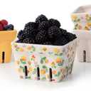 BIEN BEAU Farmhouse Ceramic Berry Basket, Colander, Farmers Market square Bowl. Rustic Kitchen decor fruit bowls, Fruit Baskets, Yellow, White and floral pattern Stoneware Harvest Bowls Set of 4