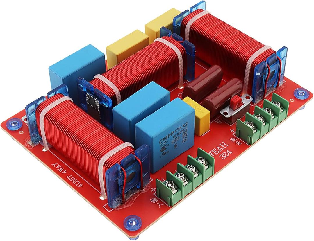 3 Way Crossover, 400W Adjustable 4-8 Ohm 3 Way One High & Two Low Frequency Divider, HiFi Speaker Crossover