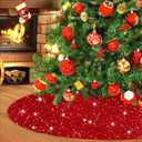 Christmas Tree Skirt 20 Inch, Red Sequin Christmas Trees Skirt, Large Sparkle Xmas Tree Stand Base Used for Christmas Holiday Indoor Home Decoration