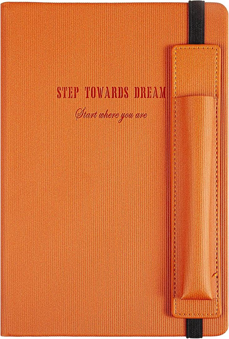 KetA Lined Notebook with Pen Holder, College Lined Journal, Premium Thick Paper, A5, 5.9 x 8.4 inch, 192 pages Dream Notebook (Orange)