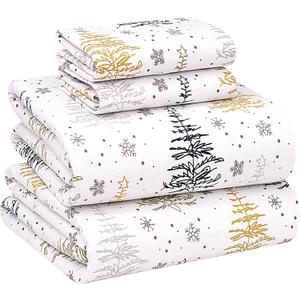 RUVANTI Flannel Sheets Queen Size - 100% Cotton Double Brushed Bed Sheets, Deep Pockets 16 Inches Queen Sheet Set, All Seasons Breathable & Extra Soft - Warm & Cozy, 4 Piece, Christmas Tree