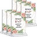Seencool 5 x 7 Acrylic Sign Holder - Clear Wedding Table Number Holder, Double Sided Picture Frames with Vertical Stand, T Shape Desktop Display Stand for Office, Home, Store, Restaurant