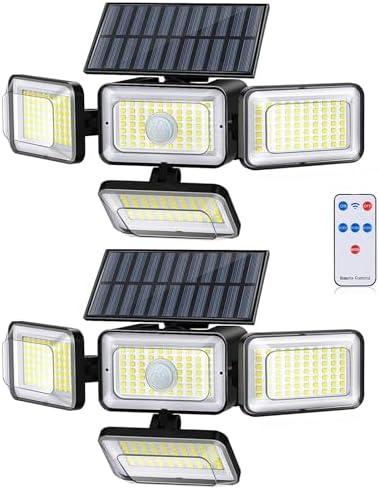 Mokot Solar Lights Outdoor, 288 LED 2800LM Motion Sensor Outdoor Light with Remote Control, 4 Heads IP65 Waterproof Solar Flood Security Lights for Outside Patio Wall -2PACK