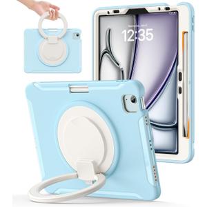 BATYUE Shockproof Case for iPad Air 11" M2/M3/M4, Air 4/5 10.9", iPad Pro 11" 1st-4th Gen 2018-2022 | 360 Multi-Angle Stand (Portrait & Landscape) & Grip, Built-in Pencil Holder, Frozen Blue