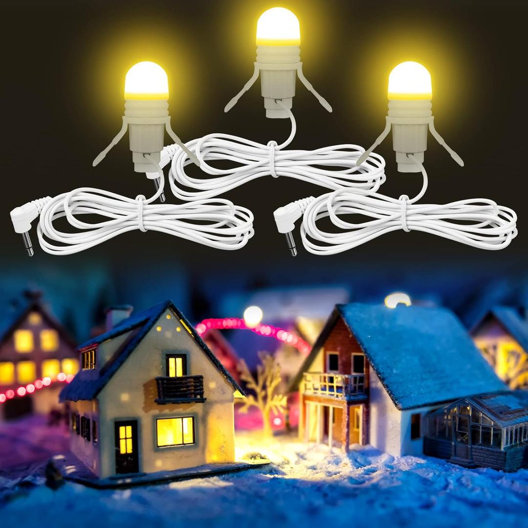 Kingdder 3 Pack Christmas Village Lights Battery Operated Accessory Cord with LED Bulb Lamp Cord with Switch Christmas Village Blow Mold LED Indoor String Lights for House Decors Crafts