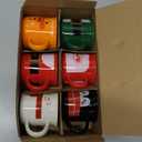 Christmas Mini Coffee Mug Set of 6, Holiday Tea Coffee Cups with Cute Ribbons Designs, Xmas Tiered Tray Decor for Winter Kitchen Coffee Bar Decorations Housewarming Christmas Gift