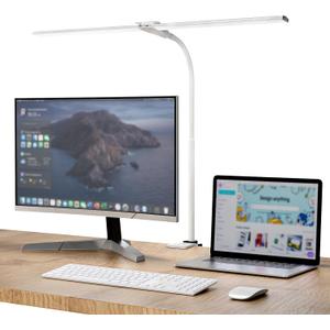 LED Desk Lamp, Double Head Desk Lamps for Home Office, Dimmable 25 Lighting Modes Bright Desk Lighting,12W 1400lm Eye-Caring Architect Table Lamp for Workbench Monitor Reading Study, White