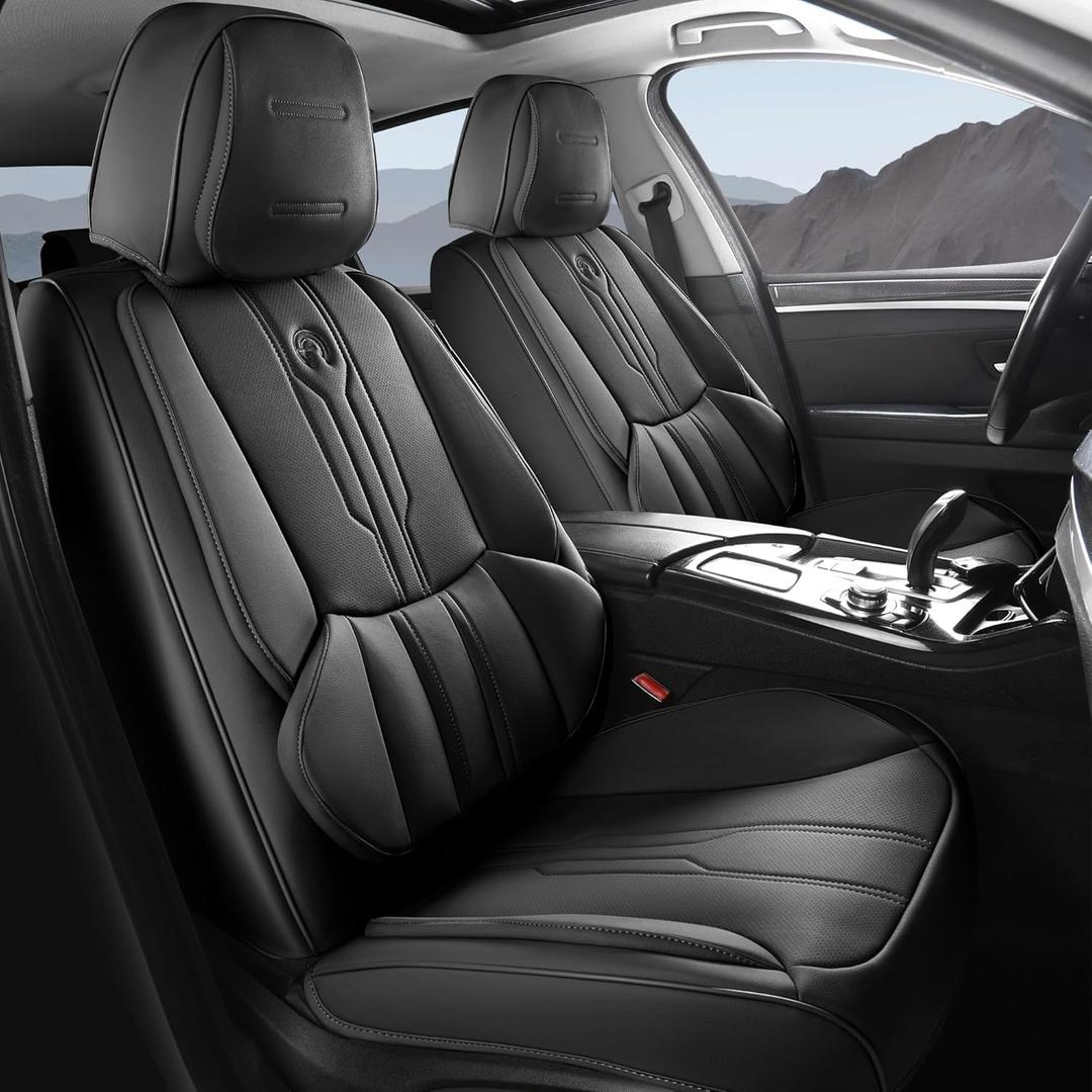 Car Seat Covers Custom Fit for Ford F150 2009-2025, Faux Leather Seat Cover Set fit for Cars 2017-2025 F250 F350 F450, Compatible with Crew Quad Regular Cab Pickup Truck Cushions(Black, Full Set)
