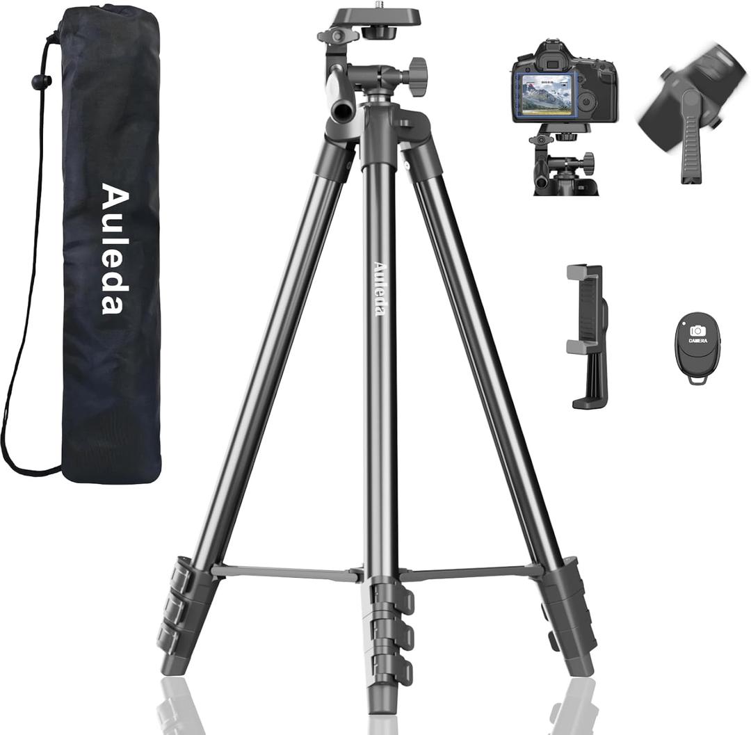 60 Camera Tripod Lightweight Travel Tripod Stand Compatible with Canon Nikon DSLR Cameras with Wireless Remote Phone Holder and Bag Max Load 6.6 LB Black