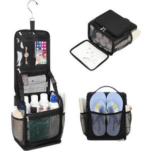 Mesh Shower Caddy Portable, Toiletry Bags for Travel, Hanging Shower Organizer Tote Bag for College Dorm Students Girls Boys, Dry and Wet Separation with Metal Hook