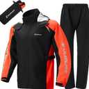 Motorcycle Rain Suit - Waterproof Jacket & Pants for Men & Women, Lightweight Nylon, Reflective, Multi-purpose for Riding, Fishing, Golf, Hunting, Camping (Large, Black Orange)
