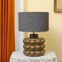 Ceramic Kiln Changed Glaze Table Lamp, 12 x 12 x 18 Inch Ceramic Base with Black Shade, Kiln Change Glaze