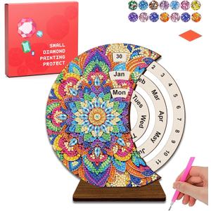 CharySim 3D Diamond Art Wooden Perpetual Calendar Kits for Adults Painting Accessories Gem Tools Crystral dots Paint for Home Desktop Stand (Sunflower)