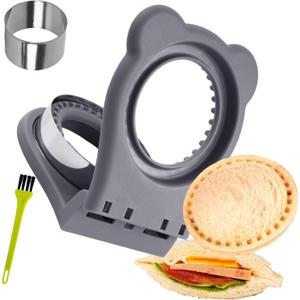 Uncrustables Sandwich Maker Sealer Cutter, Crustless Sandwich Cutter, PB&J Uncrustable Maker - Color Grey, Round Shape (Round:mold:5.7*4.9 inch;cutter:3.8*3.8 inch, Gray)