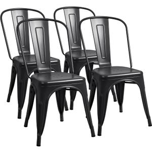 Furmax Metal Dining Chair Indoor-Outdoor Use Stackable Classic Trattoria Chair Chic Dining Bistro Cafe Side Metal Chairs Set of 4 (Black)