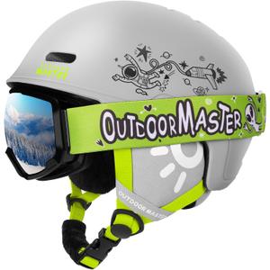 OutdoorMaster Kids Ski Helmet and Goggles Set, Snowboard Helmet, Durable PC Shell & EPS Foam, Snow Helmet 12 Cooling Vents, Dial Fit Skiing Helmet, Safety-Certified Snow Sport Helmets for Boys & Girls (52-56cm Small, Matte Grey)