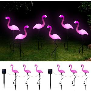 Solar Flamingo Light 6 Pcs, Waterproof Solar Garden Lights Outdoor Decor, Pink Flamingo Garden Decor, Birthday Christmas New Home Gift, for Yard Lawn Walkway Pathway