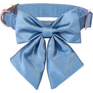 Lionet Paws Bowtie Dog Collar - Comfortable Silk Dog Collar with Detachable Bow Tie for Large Dogs, Neck 16-24 Inches (Blue)
