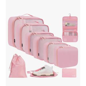 BAGAIL 8 Set Packing Cubes Various Sizes Packing Organizer for Travel Accessories Luggage Carry On Suitcase, Pink