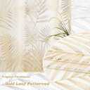 Linen Curtains Gold Leaf Foil 95 Inch Length Tropical Farmhouse Semi Sheer Drapes Botanical Light Filtering Window Panels for Living Room Bedroom 52w, Grommet Top 2 Panels