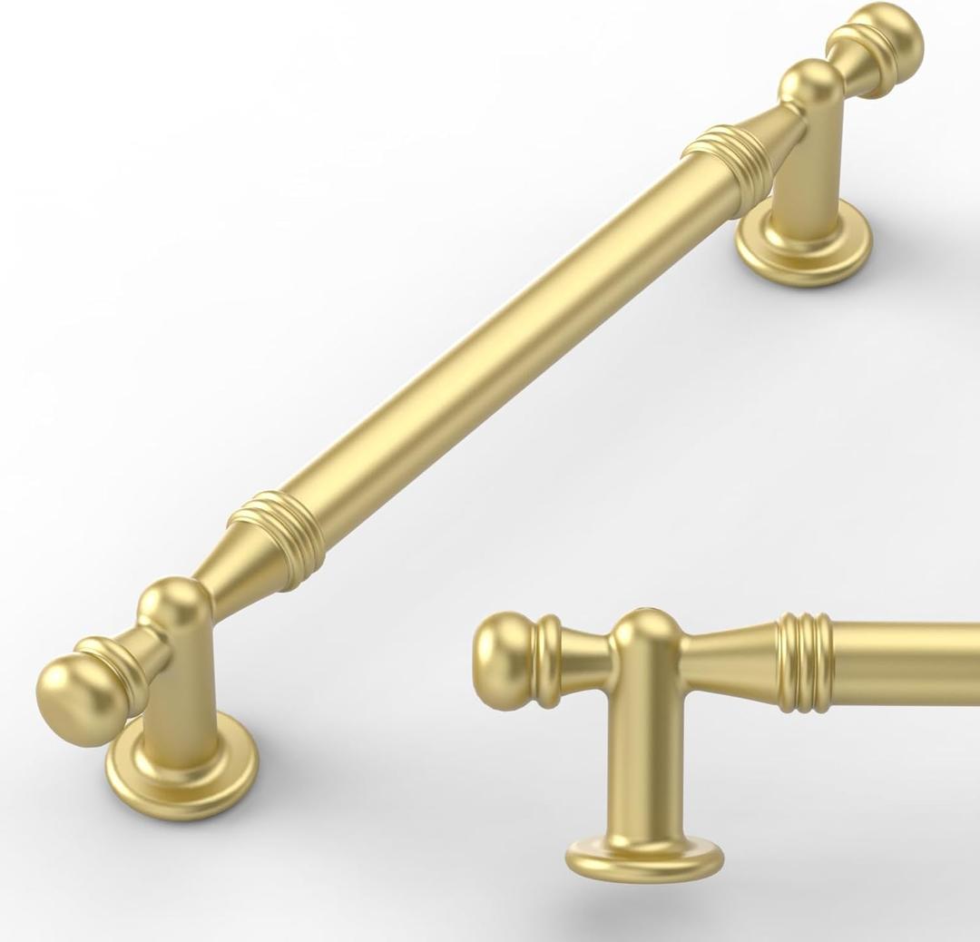 Amerdeco 10 Pack Brushed Gold Cabinet Pulls 5 Inch(128mm) Hole Center Drawer Pulls Cabinet Hardware Kitchen Cabinet Handles for Bathroom ZH0083