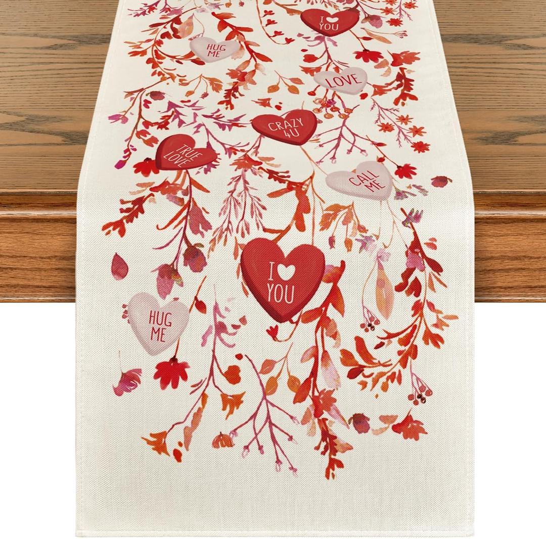 Artoid Mode Wild Flowers Leaves 210 GSM Valentine's Table Runner, Romantic Anniversary Kitchen Dining Table Decoration for Home Party Decor 13x120 Inch