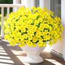 Yastouay Artificial Flowers for Outdoors, 12 Bundles Fake Outdoor Flowers, UV Resistant Artificial Petunias Fake Flowers, Yellow Realistic Fake Plants for Porch Patio Garden Decor