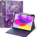 Soke For Ipad (A16) 11th/10th Generation Case With Keyboard(2025/2022)-7 Color Backlight Wireless Detachable Folio Keyboard Cover With Built-In Pencil Holder For Ipad 11/10.9 Inch, Purple Marble