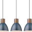 ELYONA 3 Pack Hammered Pendant Lights 7 Small Metal Solid Wood Hanging Light Fixtures Adjustable Height Industrial Pendant Lighting for Kitchen Island Dining Room Bedroom Bar Office, Modern Blue