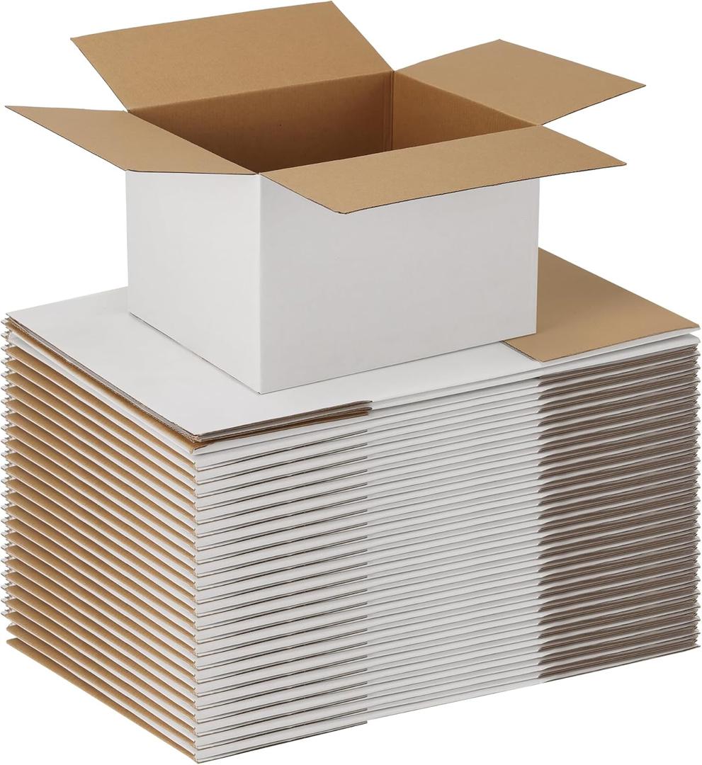 EXYGLO 15 Pack 12x10x8 Shipping Boxes for Small Business, White Corrugated Cardboard Small Box for Packaging, Moving, Mailing, and Storing