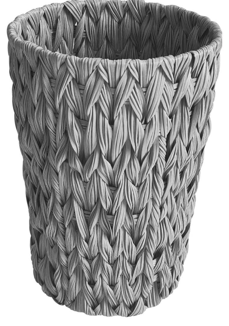 Endymion Grey Wicker Trash Can, Waterproof Wicker Waste Basket for Bathroom, Woven Waste Basket for Bedroom, 2 Gallon Round