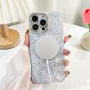 BITOBE Designed for iPhone 16 Pro Case Silver Butterfly Design, Slim Shiny Glitter Shockproof Bumper Compatible with Magsafe Charging with Camera Protection for Women Girls Men 6.3"- Silver