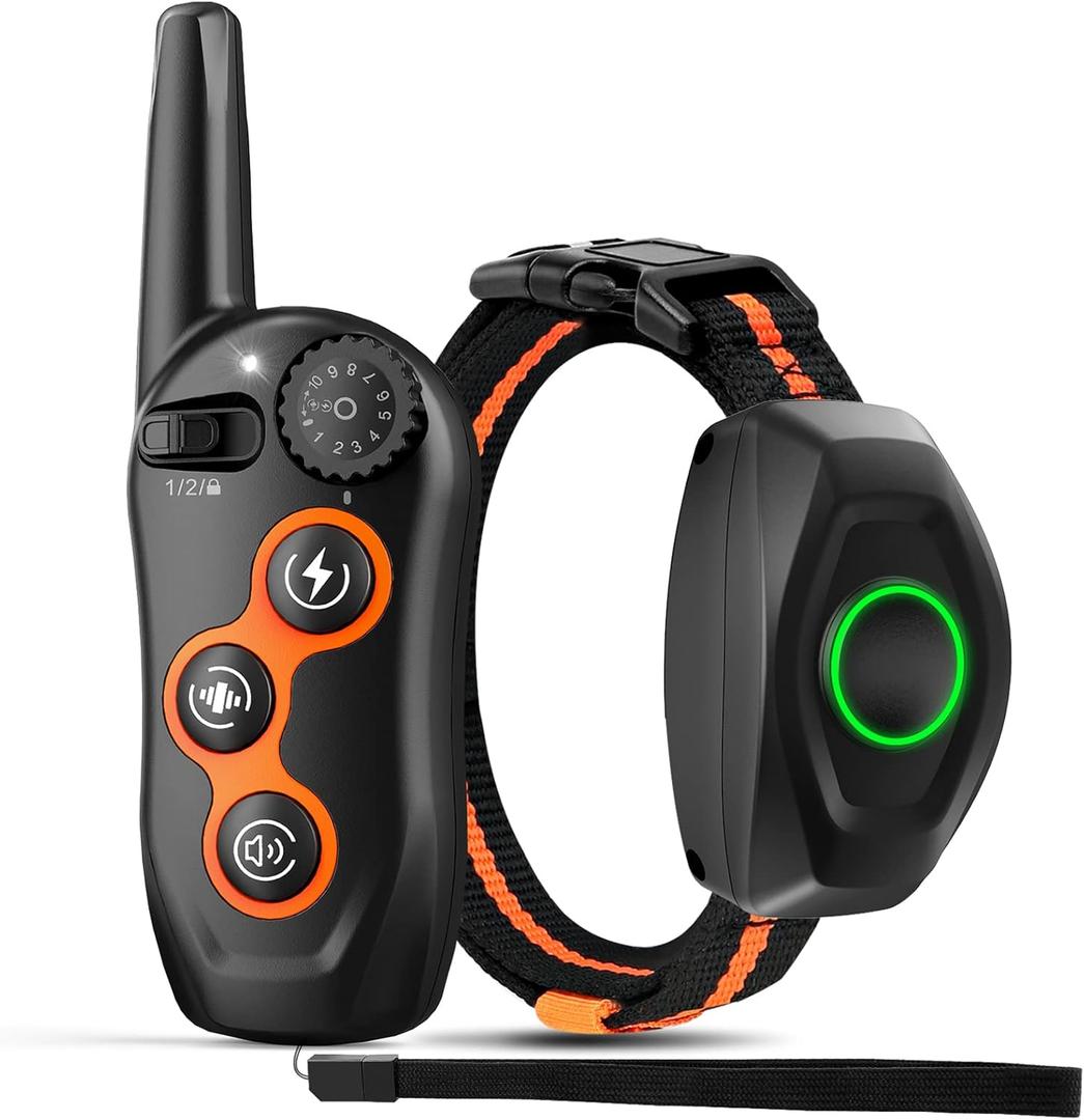 Dog Training Collar, IPX7 Waterproof Dog Shock Collar with Remote Control Range 1300ft, 3 Training Modes, Beep, Shock, Vibration, Rechargeable Shock Collar for Dogs