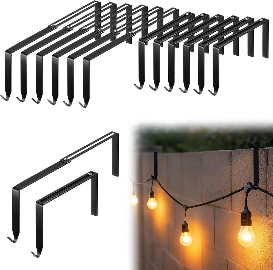 Frienda 12 Pcs Adjustable Outdoor Light String Metal Hooks for 6-11 Inch Concrete Wall Cinder Block Fences Hangers Outdoor Light String Hooks No Drill for Concrete Wall Cinder Block and Fence(Black)