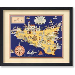 Poster Master Map Poster - Sicily Print - Pictorial Map of Sicilia - Italy Art - Gift for Men, Women & Travel Lover - Great Wall Decor for Living Room, Bedroom or Office - 8x10 UNFRAMED Wall Art (Style01)