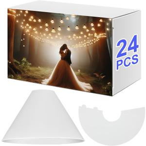 24 Pcs Shades for LED String Light, 5" Outdoor Light Bulb Cover Decorative Cone Lampshade Tapered Pendant Guard Lamp Shade for Wedding Outdoor Party Bistro(White)