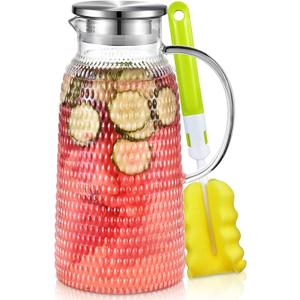 Aofmee 80oz Glass Pitcher with Lid, 2.4 Liter Water Pitcher, Glass Carafe for Cold or Hot Beverages, Sun Tea Jar, Easy Clean Heat Resistant Glass Jug for Juice, Milk