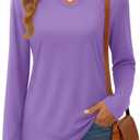 YUCOLEN Long Sleeve Shirts for Women Fall V Neck T Shirts Casual Solid Color Loose Fit Basic Tees Breathable Tops (Purple, XL)