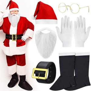 Christmas Santa Claus Costume Accessory for Men Santa Belt White Beard Hats Boots Gloves Glasses Set Adult Christmas Party Costume Size L