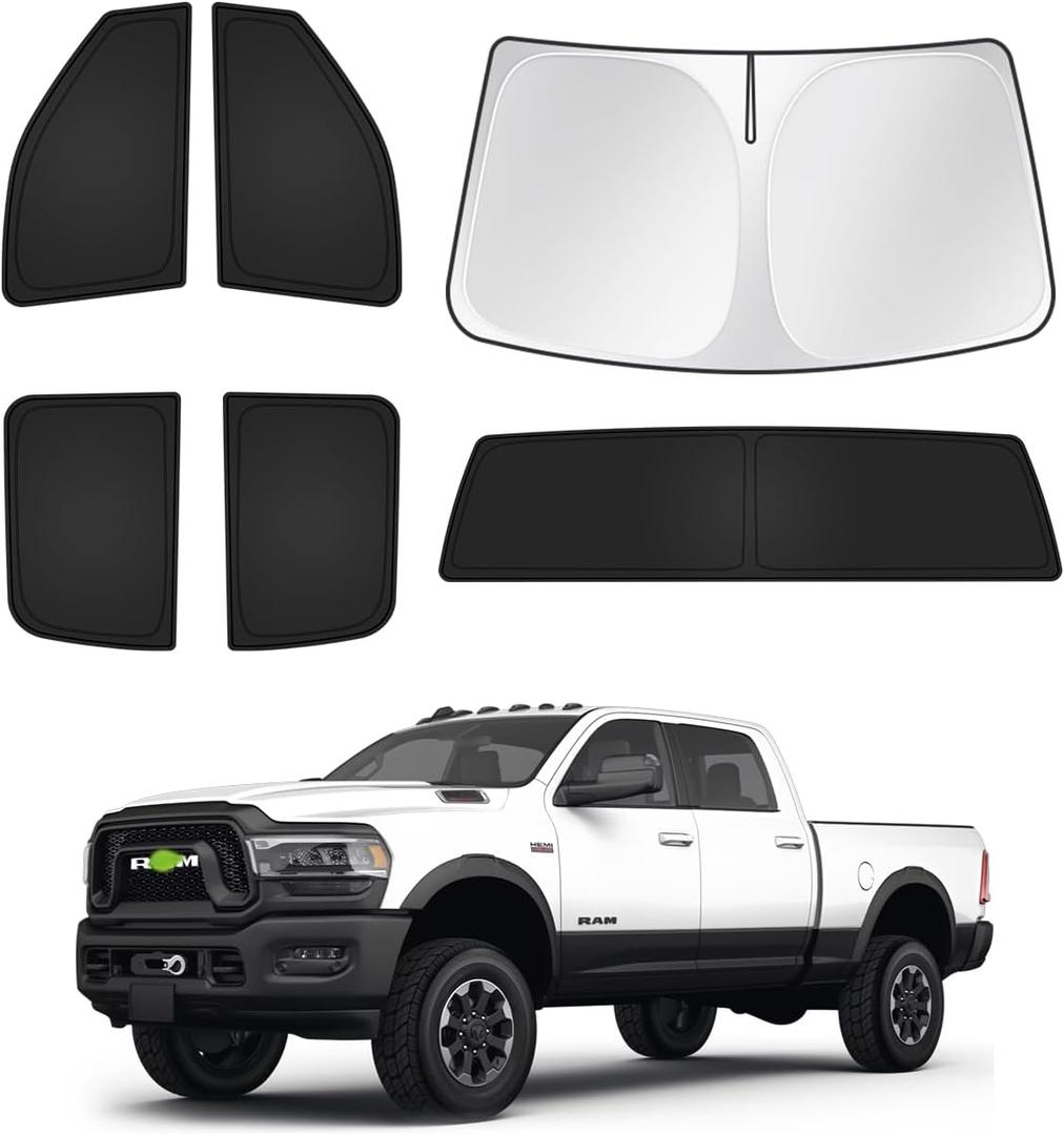 Sunshades for Dodge Ram 2500 3500 2010-2025 2026 Accessories Windshield Sun Shade Side Rear Window Shade Cover Sun Visor Shield Privacy Protection Keep Vehicle Cool Black 6PCS