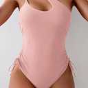 Eomenie Women's One Piece One Shoulder Swimsuit with Drawstring Tummy Control Bathing Suit Sexy High Cut Swim Suits (Pink, XXL)