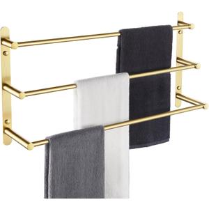 KOKOSIRI Bath Towel Bars Bathroom 3-Tiers Ladder Towel Holder Rails Wall Mounted Towels Shelves Rack Stainless Steel, Brushed Gold, B5002BG-L24