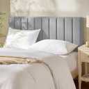 Hearth & Harbor Upholstered Queen Headboard - Easy Assemble Channel Stitched Headboard Queen Size - Wall Mounted Headboards with 3D Soundproof Wall Panels Peel & Stick Floating Headboards, Silver