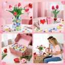 Valentine's Day Decorations-15 Artificial Tulips with 240 Conversation Hearts Vase Filler Set, Sweet Floral Arrangement Valentines Decor for Home, Mantel Wedding Anniversary Party (Red)